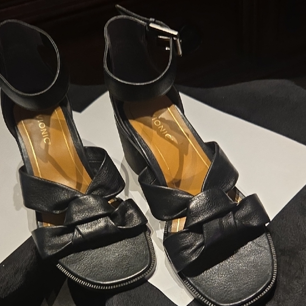 Vionic Black Knotted Ankle-Strap Block Heels